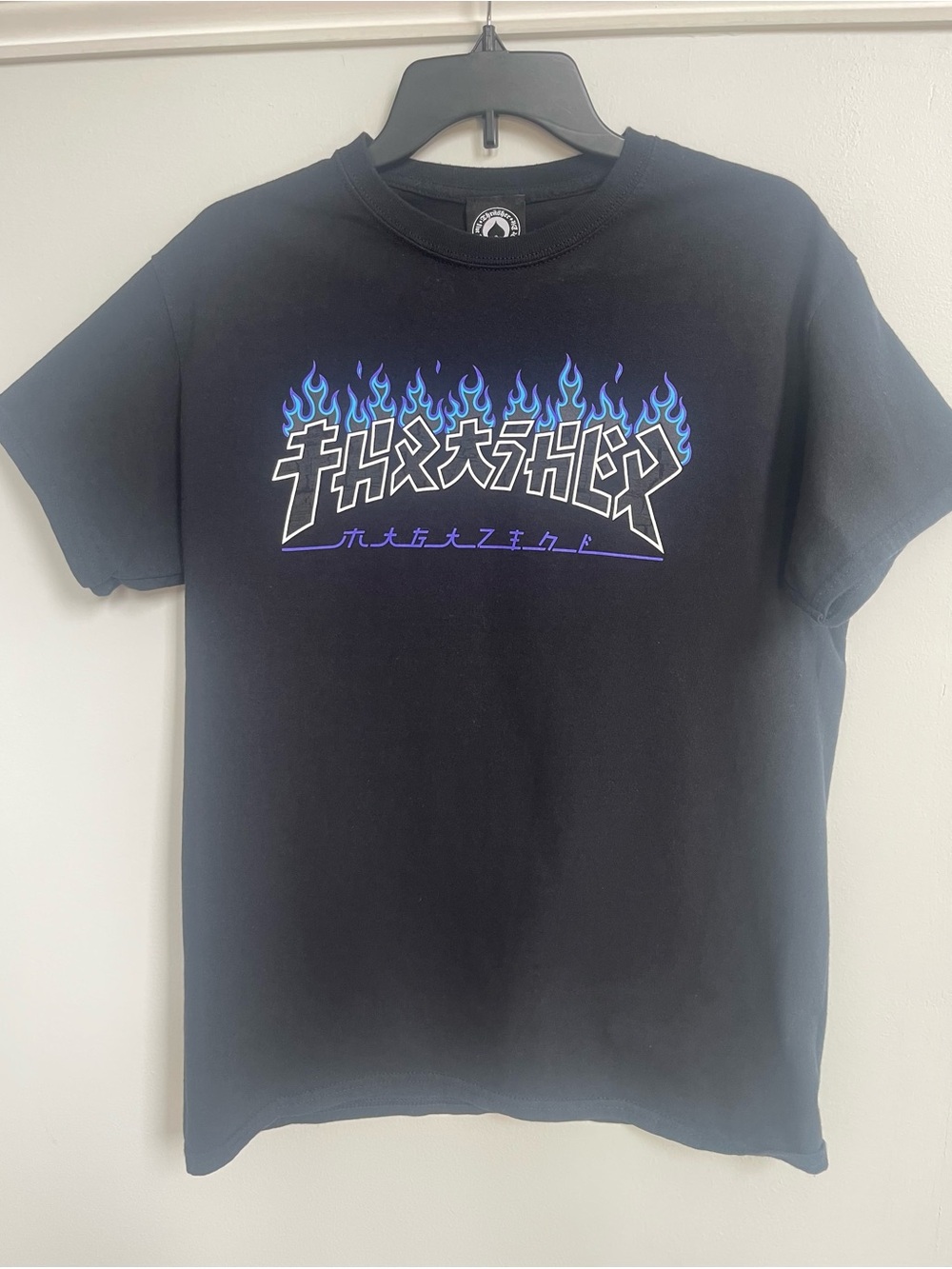Thrasher Black T-Shirt with Blue Flame Logo - Picture 1 of 3